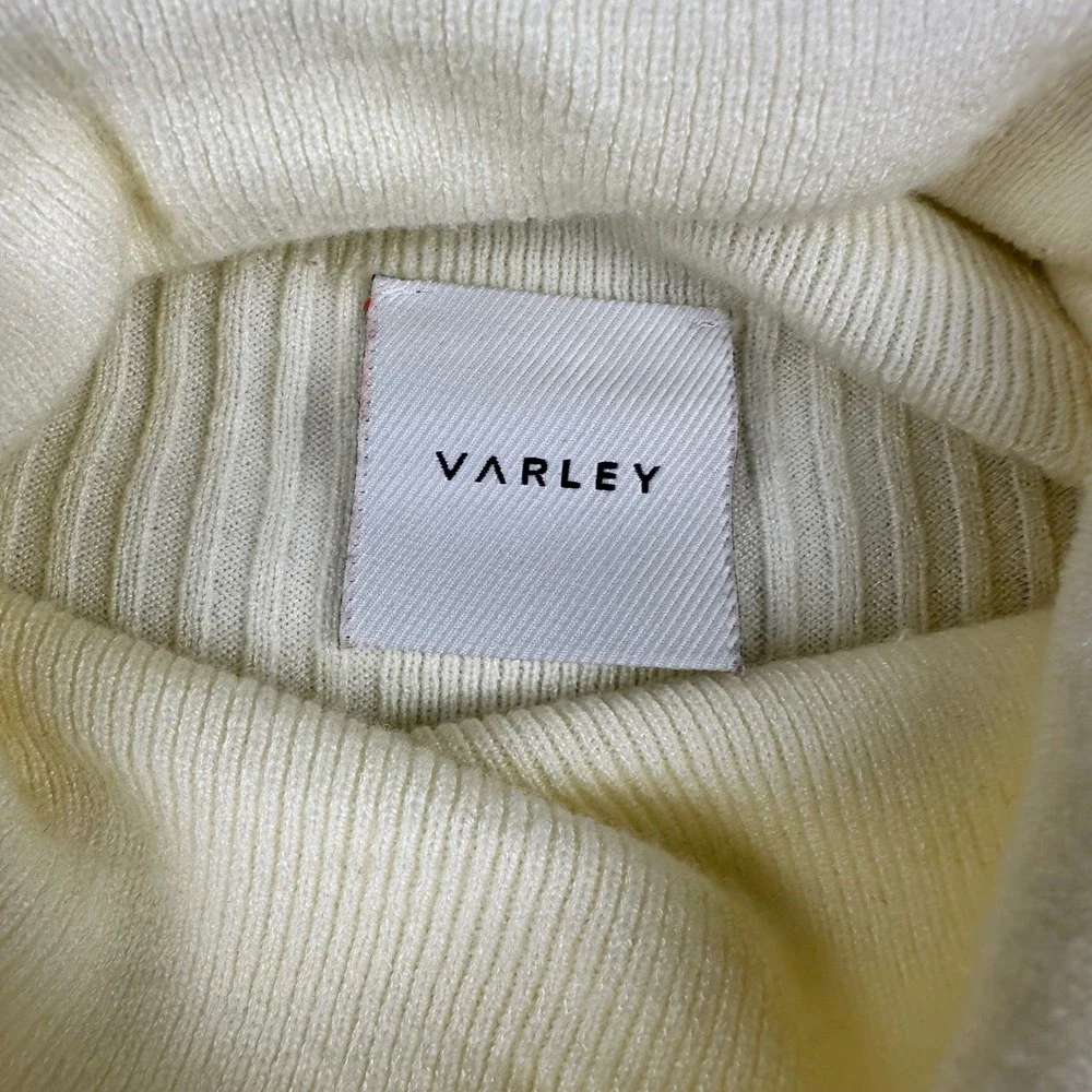 Varley Womens Ravena Rib Knit Turtleneck Top Sweater Cream Taupe Trim L Orig 128